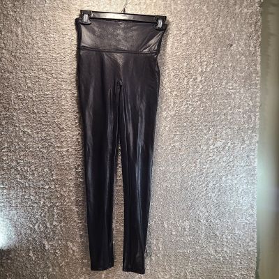 Spanx Faux Leather Leggings Women's Small Black Shinny Leggings Nylon Blend
